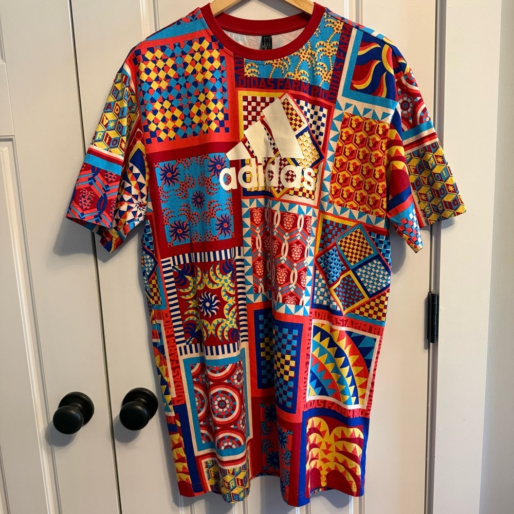 Adidas x FARM Rio solar kaleidoscope blue boxy T-shirt dress, M